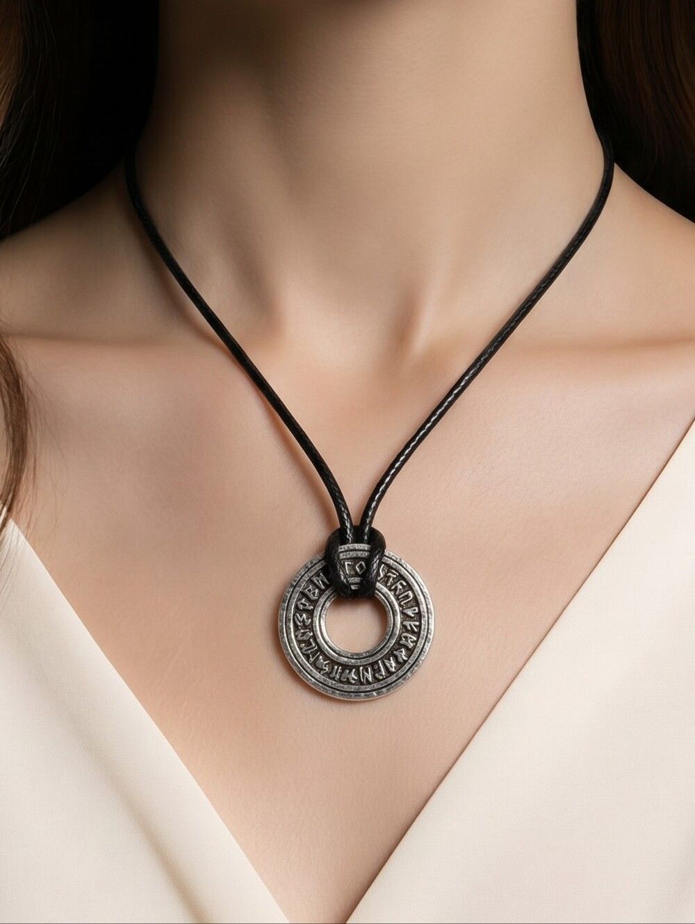 Silver Rune Necklace Women Celtic Norse Symbol Amulet Pendant Black Cord 18–20”